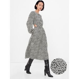 GAP MIDI‎ CUT OUT Dress Mini Floral Print Black White Size Medium Petite NWT